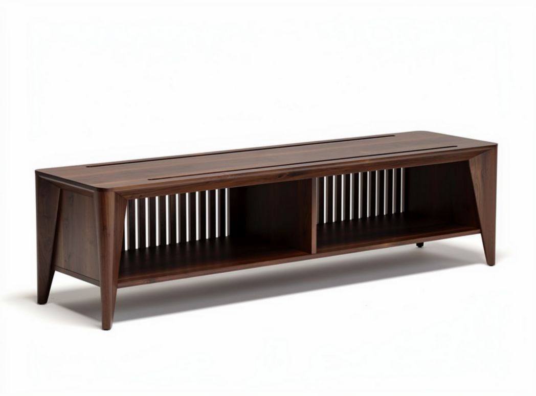 Stolik RTV z drewna orzechowego w kolorze ciemnym 150 x 40 x 50cm