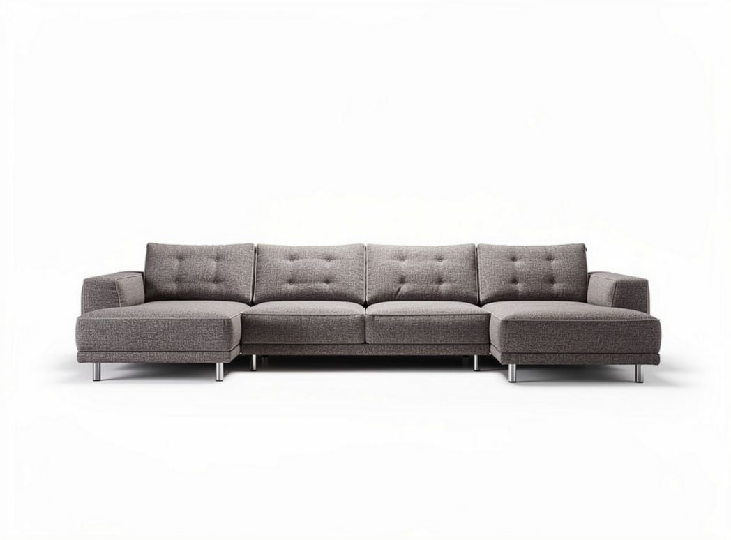 Sofa narożna szaro-brązowa materiałowa 240 x 90 x 75cm